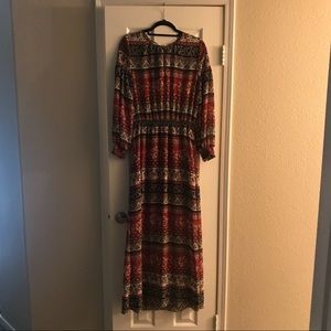 H&M red multicolored long sleeved maxi dress